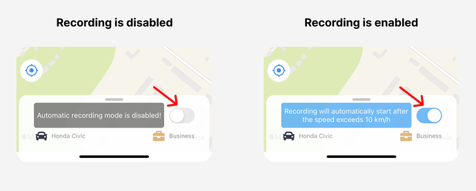 MyCarTracks iOS-disabled-enabled-recording