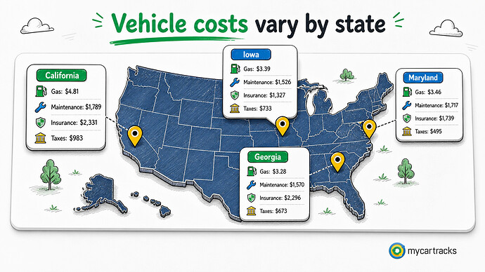 Mileage tracking and vehicle cost differences by state for FAVR reimbursement planning