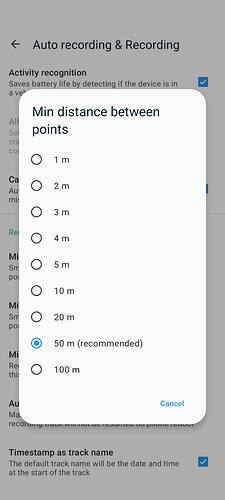 Android setting: minimum distance between points