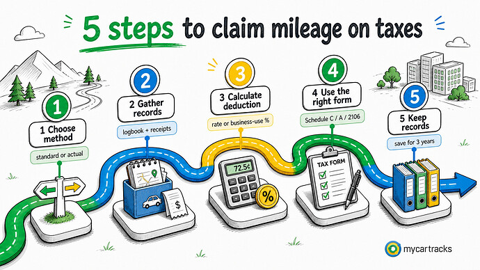 Five-step workflow for claiming mileage on taxes