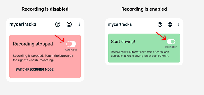 MyCarTracks disabled-enabled-recording