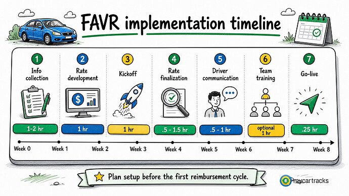 FAVR implementation timeline from setup to go-live