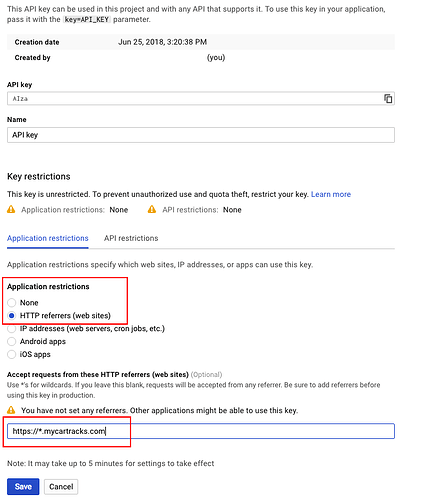 Enable HTTP Referrers Google Maps - MyCarTracks