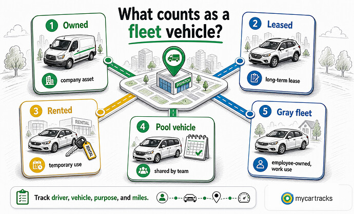 Common fleet vehicle types from delivery vans to service trucks and company cars