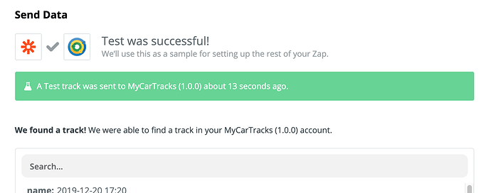 MyCarTracks Zap get tracks success