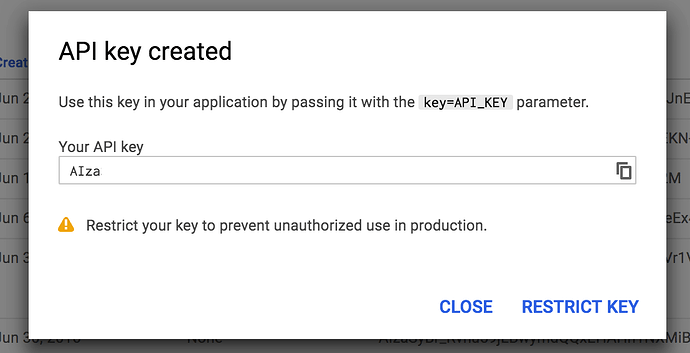 API Key created - MyCarTracks