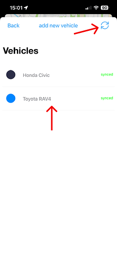 iOS MyCarTracks select vehicle