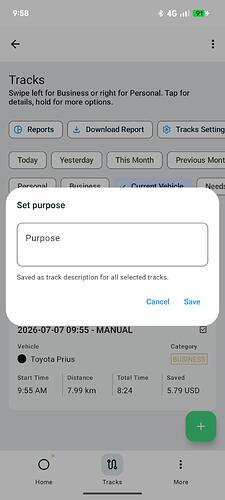 Set Purpose dialog