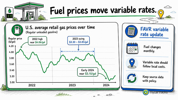Average gas prices changing over time for FAVR variable rates