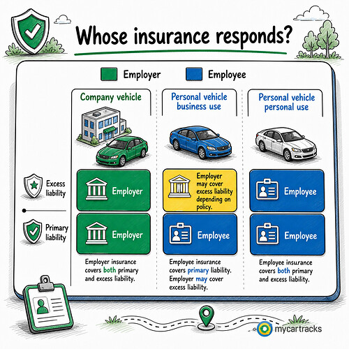 Insurance responsibility for company and personal vehicle use