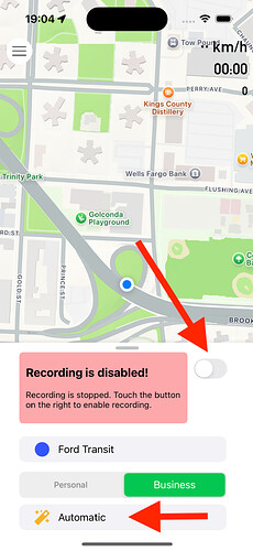 MyCarTracks iOs change recording mode