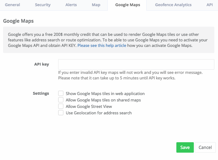 Enter Google Maps API Key - MyCarTracks